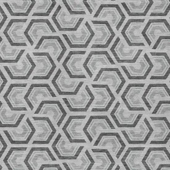 Silver And Graphite Geometric Washable Indoor Outdoor Area Rug Photo 5