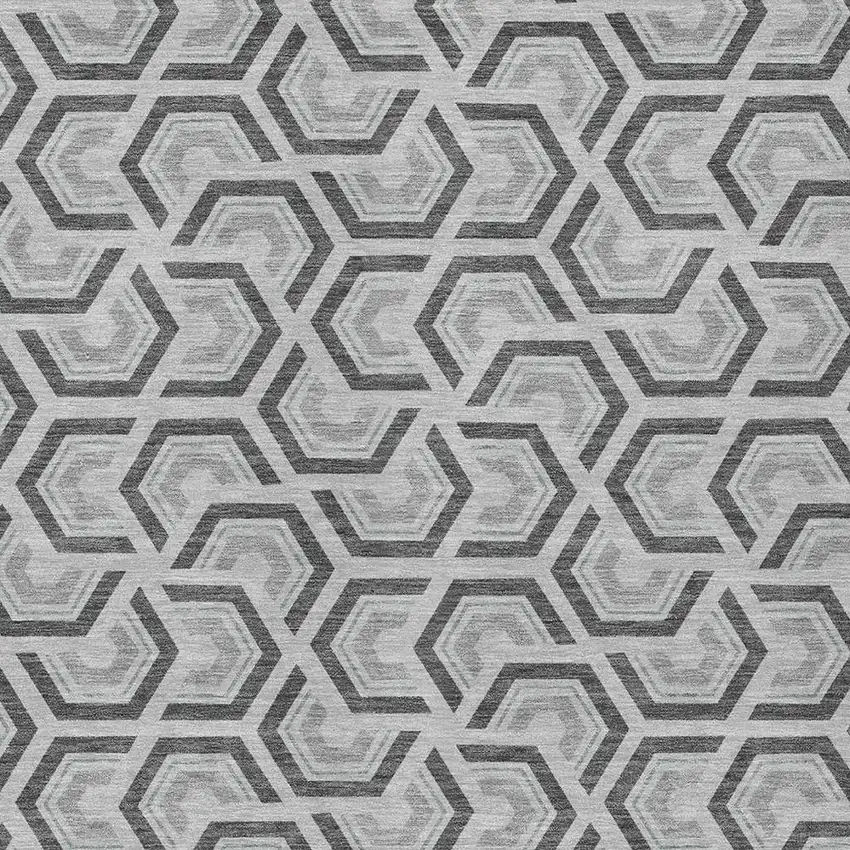 Silver And Graphite Geometric Washable Indoor Outdoor Area Rug Photo 5