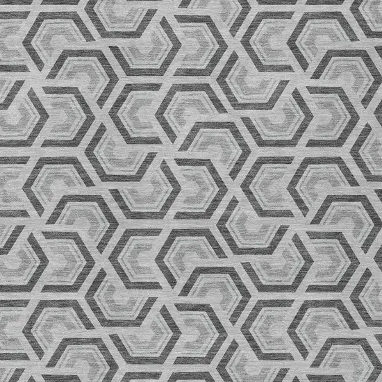Silver And Graphite Geometric Washable Indoor Outdoor Area Rug Photo 3