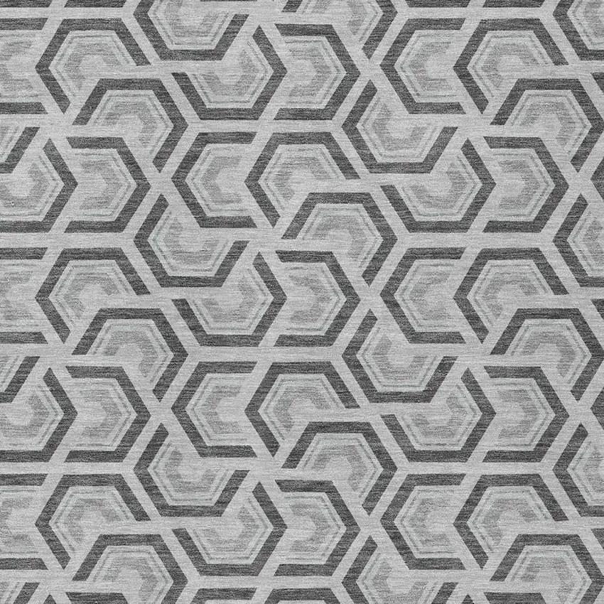 Silver And Graphite Geometric Washable Indoor Outdoor Area Rug Photo 3