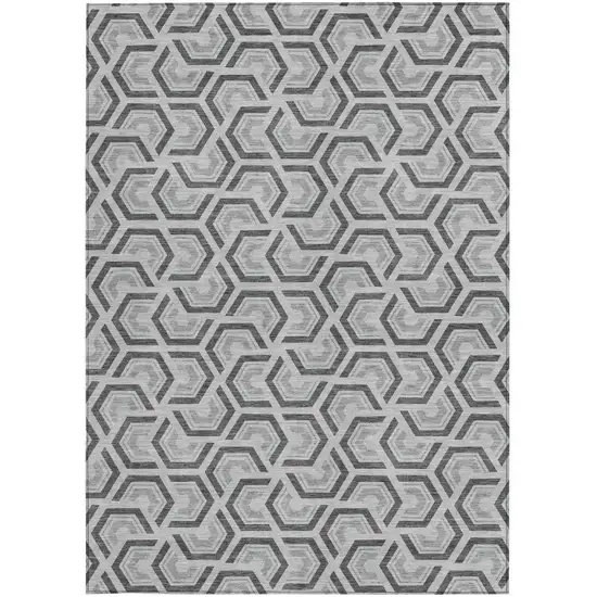 Silver And Graphite Geometric Washable Indoor Outdoor Area Rug Photo 4