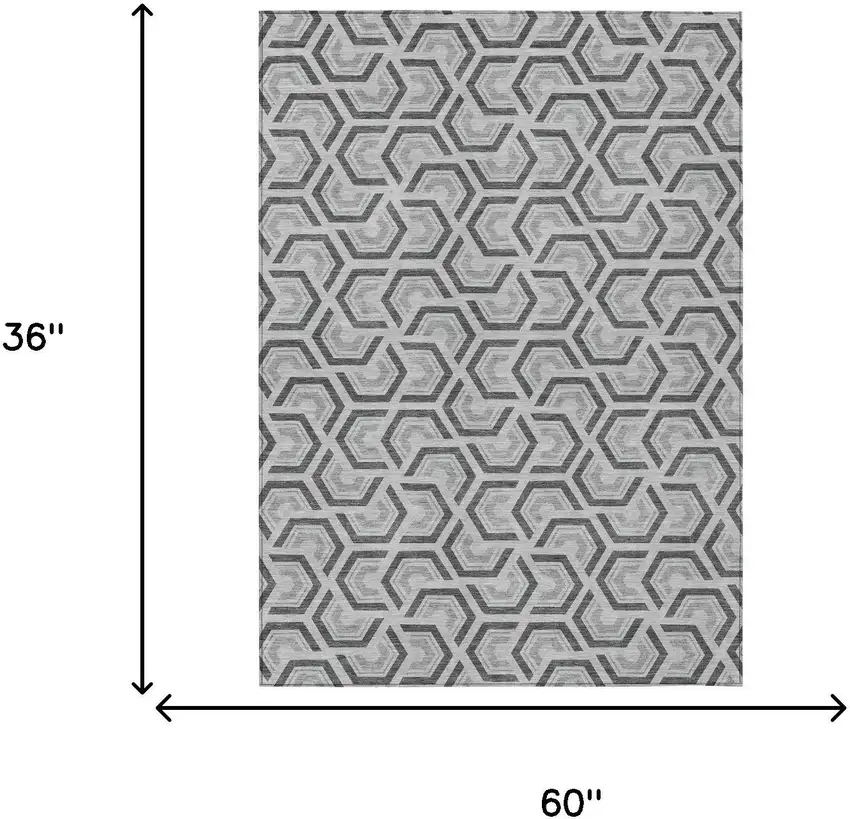 Silver And Graphite Geometric Washable Indoor Outdoor Area Rug Photo 9