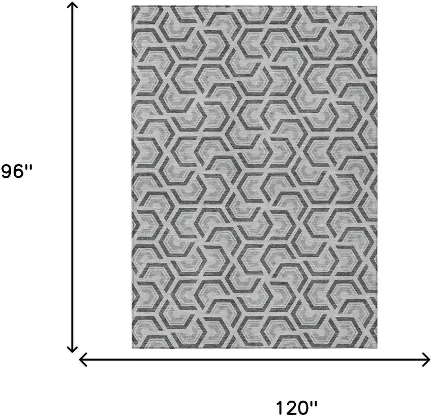 Silver And Graphite Geometric Washable Indoor Outdoor Area Rug Photo 9