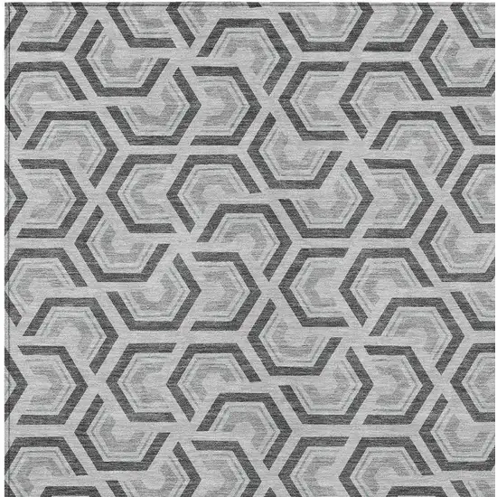 Silver And Graphite Geometric Washable Indoor Outdoor Area Rug Photo 5