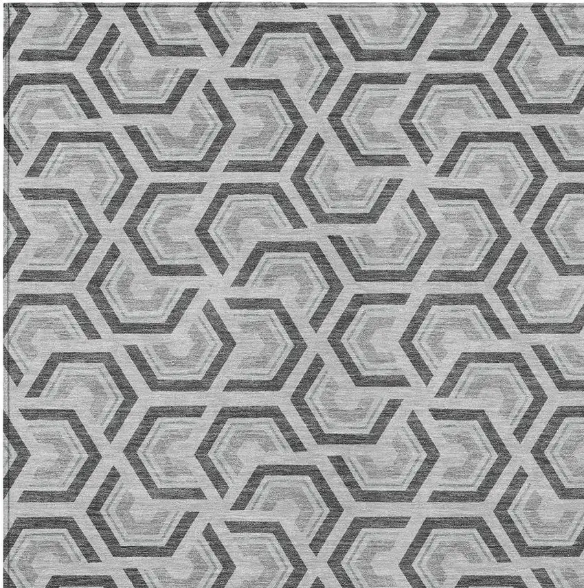 Silver And Graphite Geometric Washable Indoor Outdoor Area Rug Photo 5