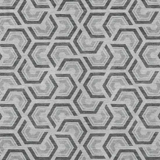 Silver And Graphite Geometric Washable Indoor Outdoor Area Rug Photo 3