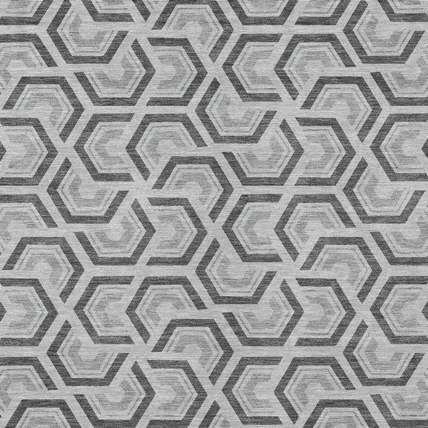 Silver And Graphite Geometric Washable Indoor Outdoor Area Rug Photo 3