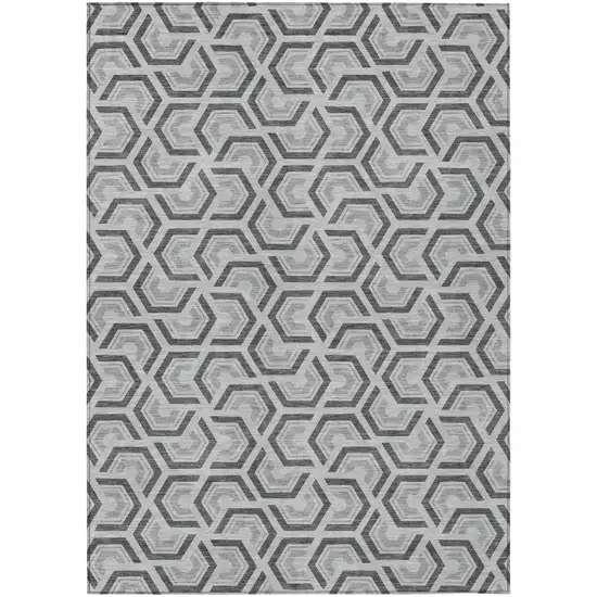Silver And Graphite Geometric Washable Indoor Outdoor Area Rug Photo 2