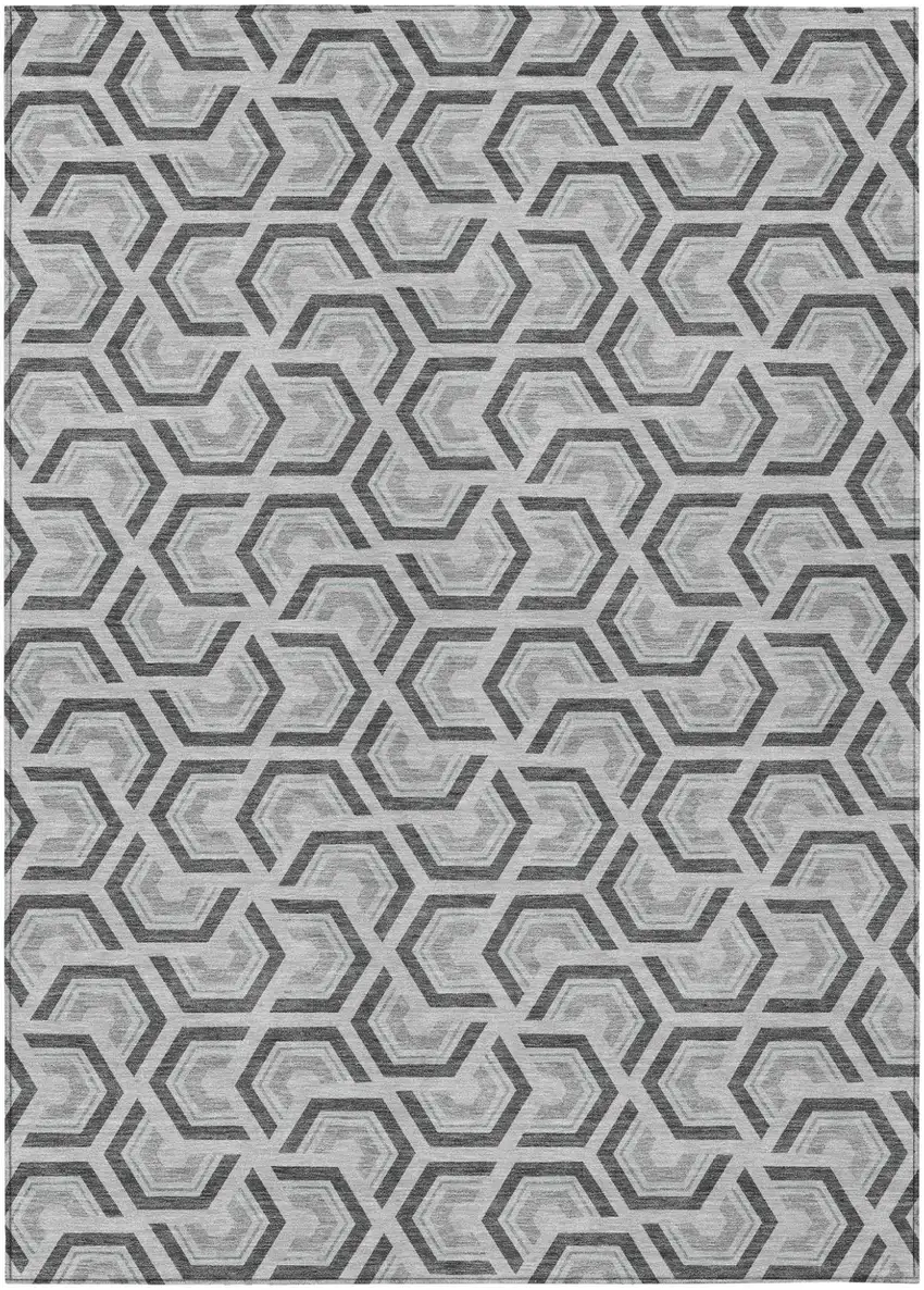 Silver And Graphite Geometric Washable Indoor Outdoor Area Rug Photo 2