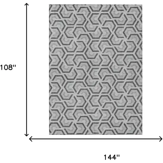 Silver And Graphite Geometric Washable Indoor Outdoor Area Rug Photo 9