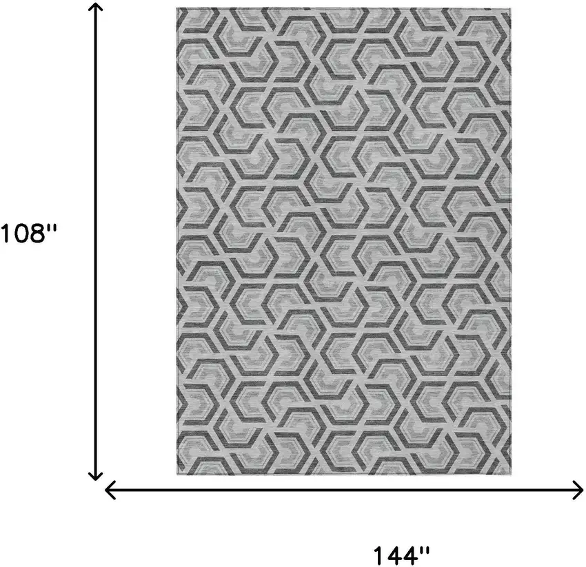 Silver And Graphite Geometric Washable Indoor Outdoor Area Rug Photo 9