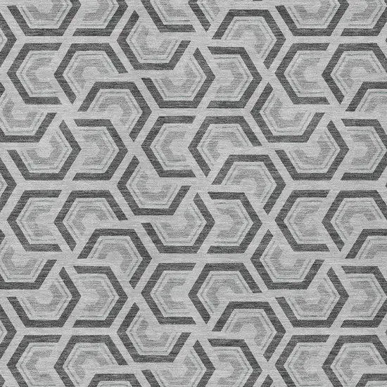 Silver And Graphite Geometric Washable Indoor Outdoor Area Rug Photo 3