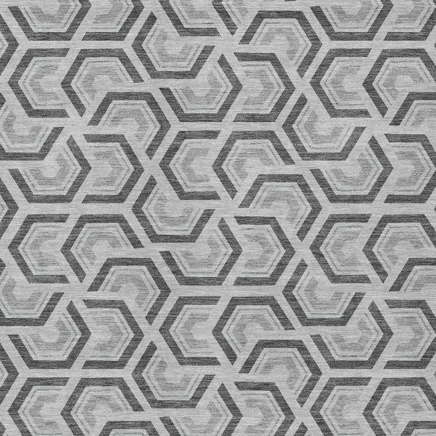Silver And Graphite Geometric Washable Indoor Outdoor Area Rug Photo 3