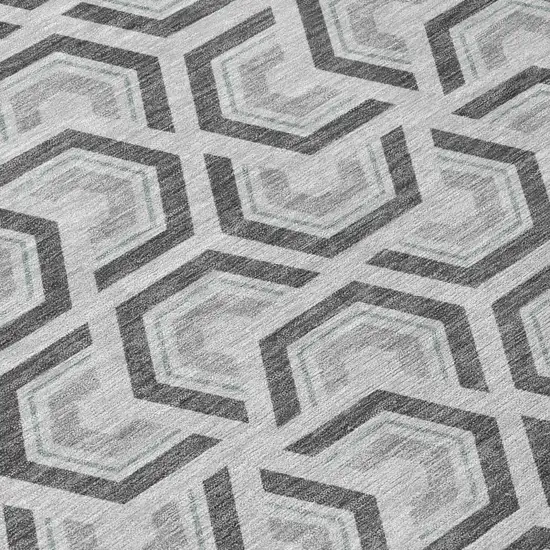 Silver And Graphite Geometric Washable Indoor Outdoor Area Rug Photo 8