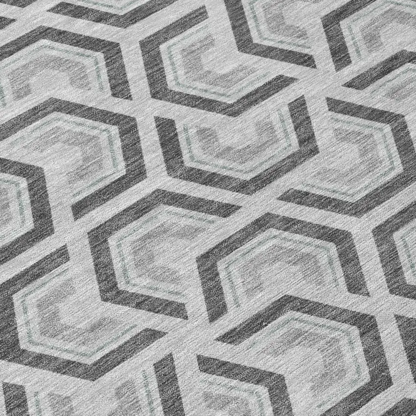 Silver And Graphite Geometric Washable Indoor Outdoor Area Rug Photo 8