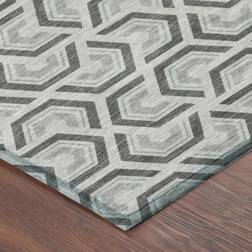 Silver And Graphite Geometric Washable Indoor Outdoor Area Rug Photo 7