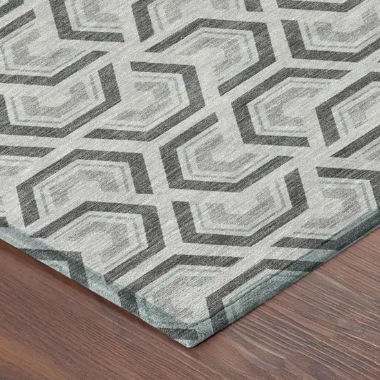 Silver And Graphite Geometric Washable Indoor Outdoor Area Rug Photo 7