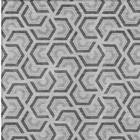 Silver And Graphite Geometric Washable Indoor Outdoor Area Rug Photo 5