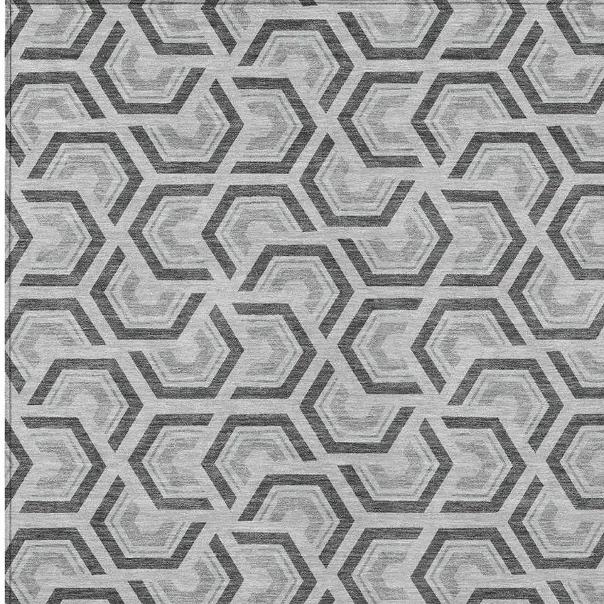 Silver And Graphite Geometric Washable Indoor Outdoor Area Rug Photo 5