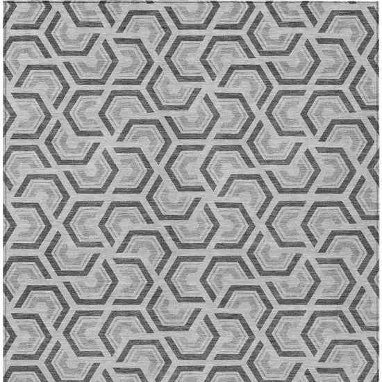 Silver And Graphite Geometric Washable Indoor Outdoor Area Rug Photo 4