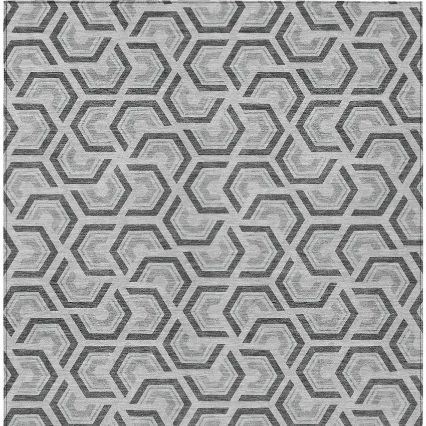 Silver And Graphite Geometric Washable Indoor Outdoor Area Rug Photo 4