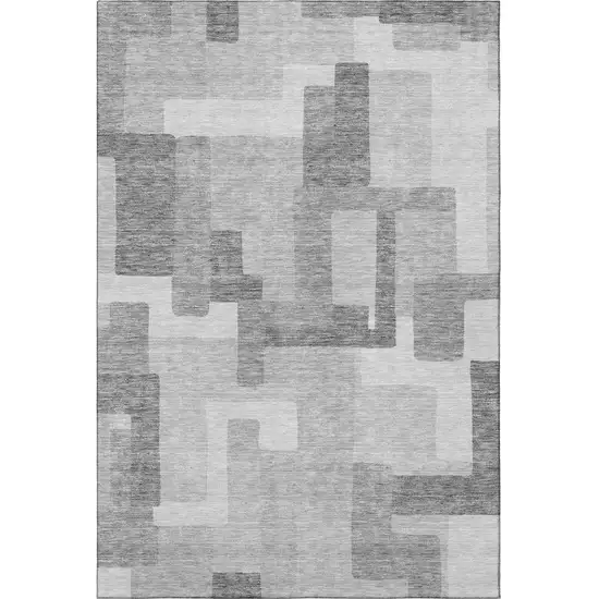 Silver And Gray Abstract Geometric Washable Area Rug With UV Protection Photo 4