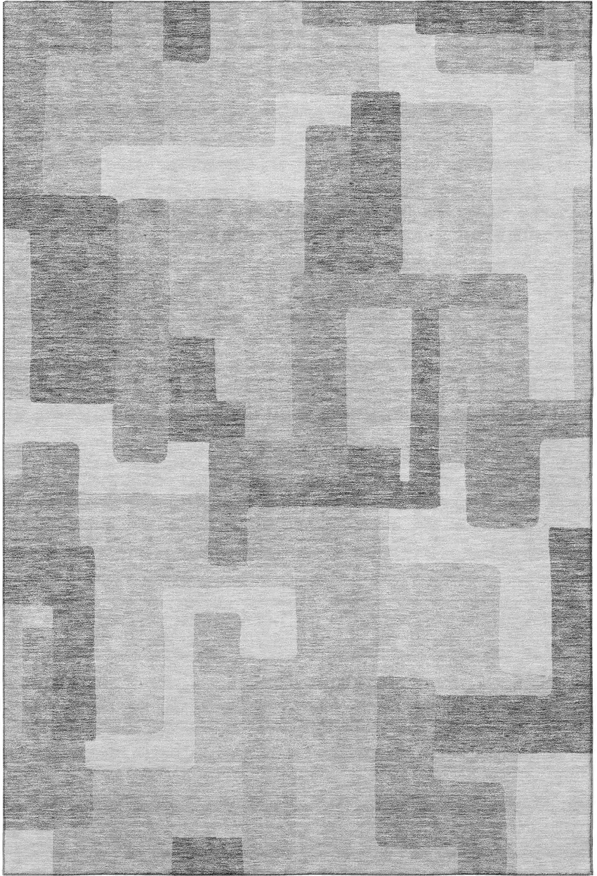 Silver And Gray Abstract Geometric Washable Area Rug With UV Protection Photo 4