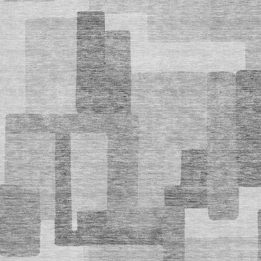 Silver And Gray Abstract Geometric Washable Area Rug With UV Protection Photo 3