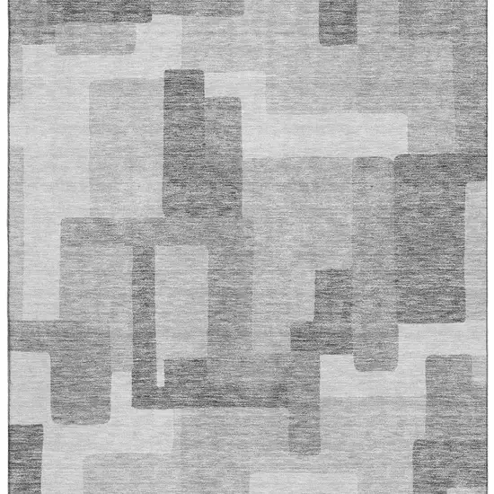 Silver And Gray Abstract Geometric Washable Area Rug With UV Protection Photo 4