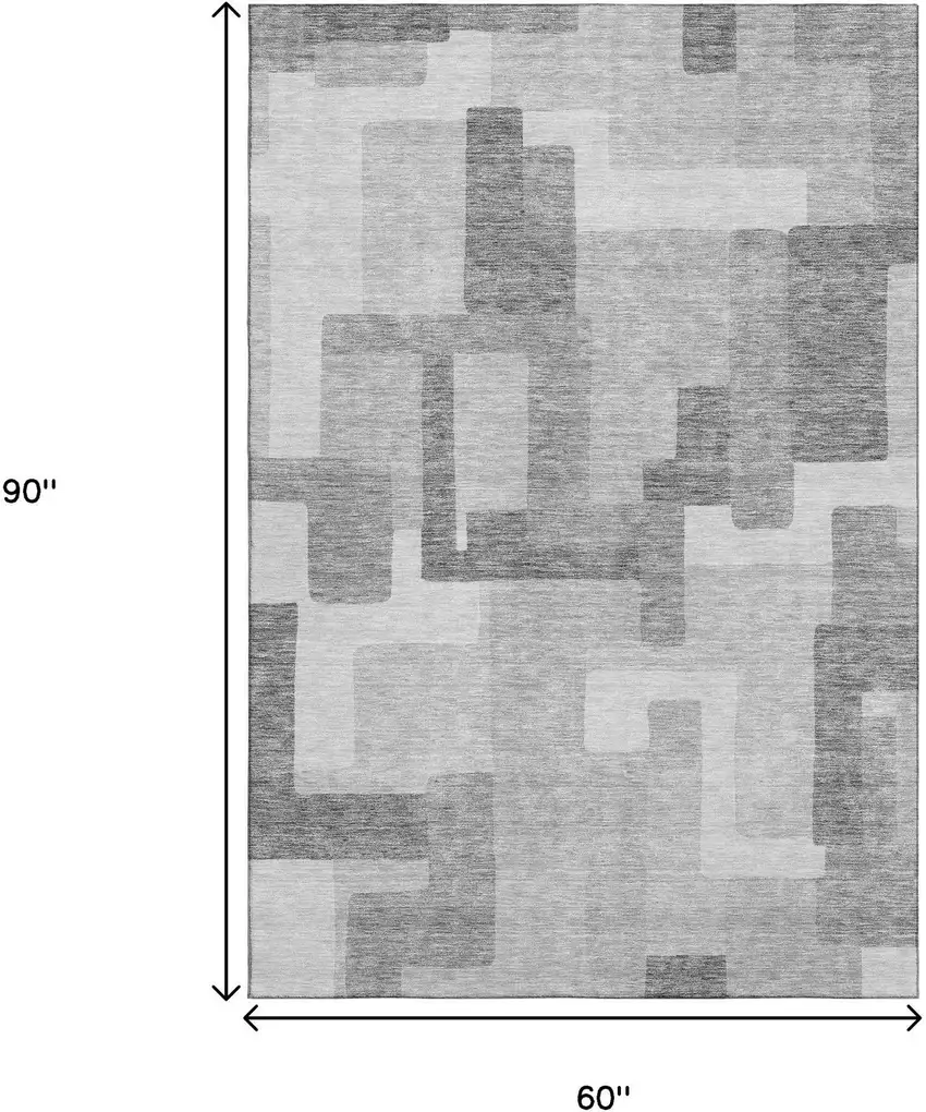 Silver And Gray Abstract Geometric Washable Area Rug With UV Protection Photo 3