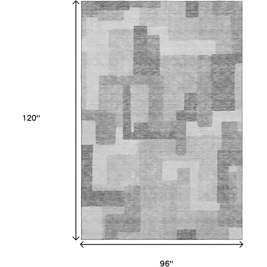 Silver And Gray Abstract Geometric Washable Area Rug With UV Protection Photo 3