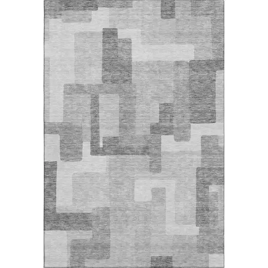 Silver And Gray Abstract Geometric Washable Area Rug With UV Protection Photo 1