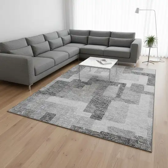 Silver And Gray Abstract Geometric Washable Area Rug With UV Protection Photo 2