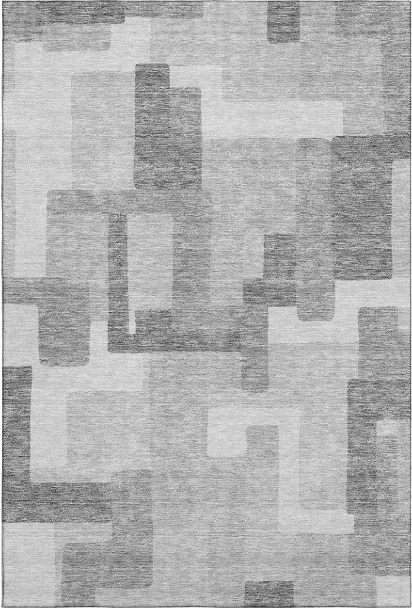 Silver And Gray Abstract Geometric Washable Area Rug With UV Protection Photo 1