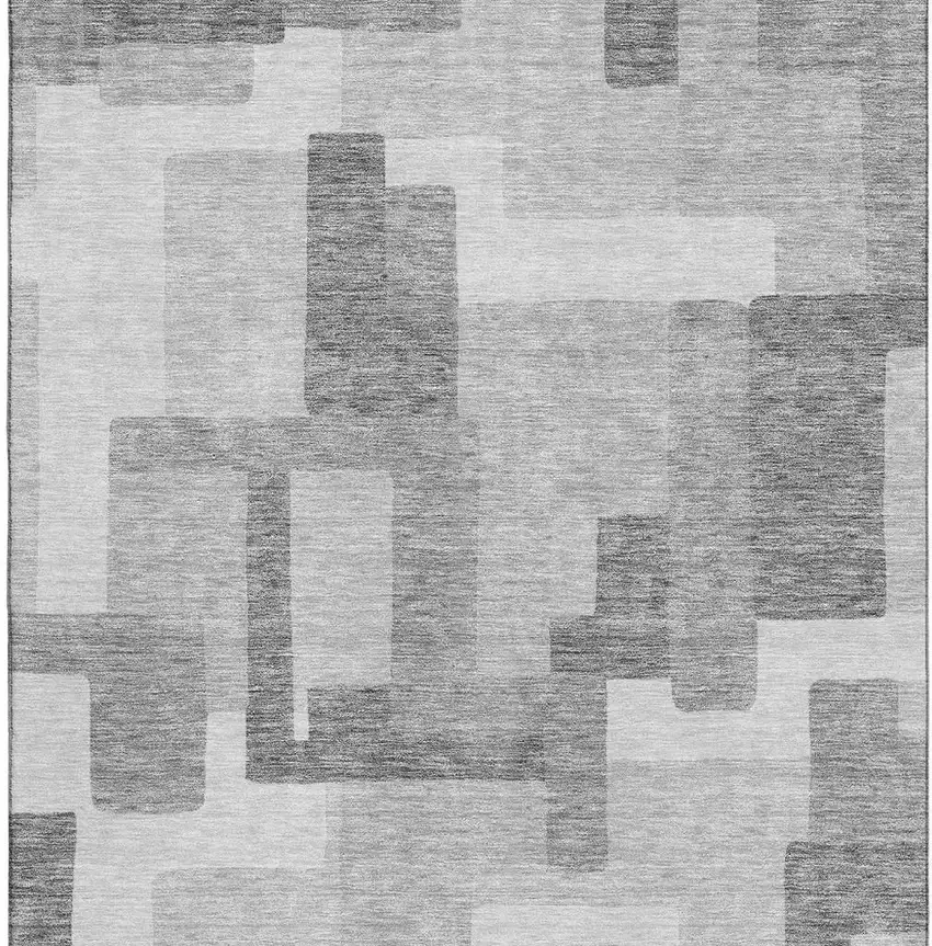 Silver And Gray Abstract Geometric Washable Area Rug With UV Protection Photo 4