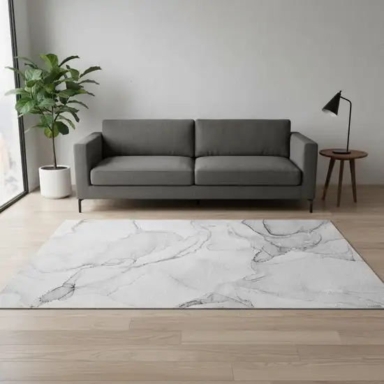 Silver And Gray Abstract Washable Area Rug With UV Protection Photo 1