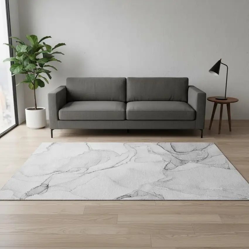 Silver And Gray Abstract Washable Area Rug With UV Protection Photo 1