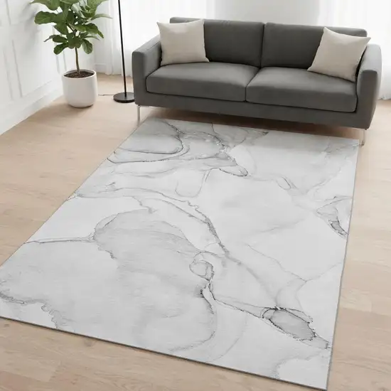 Silver And Gray Abstract Washable Area Rug With UV Protection Photo 2