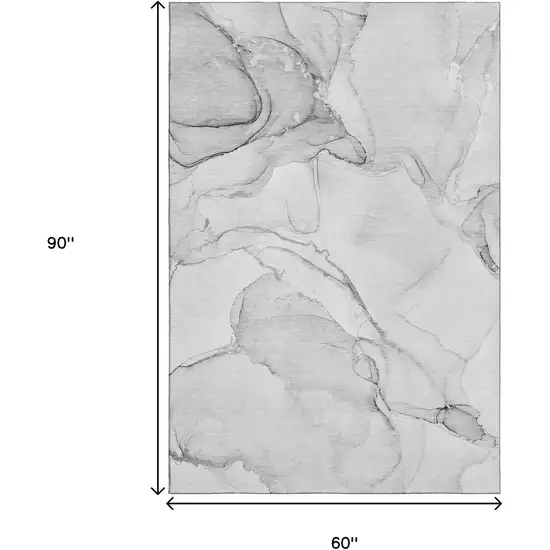 Silver And Gray Abstract Washable Area Rug With UV Protection Photo 3