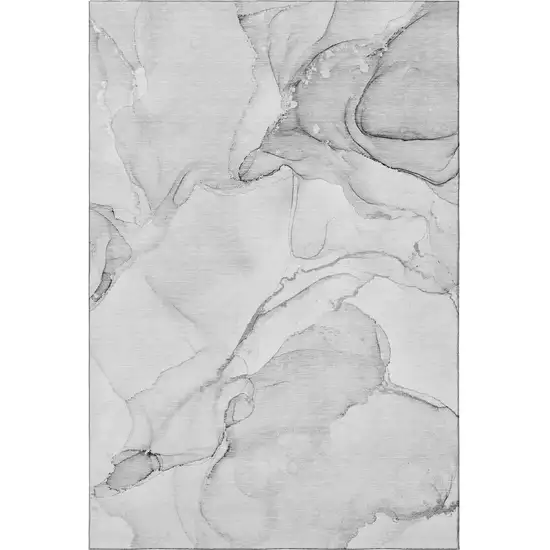 Silver And Gray Abstract Washable Area Rug With UV Protection Photo 3