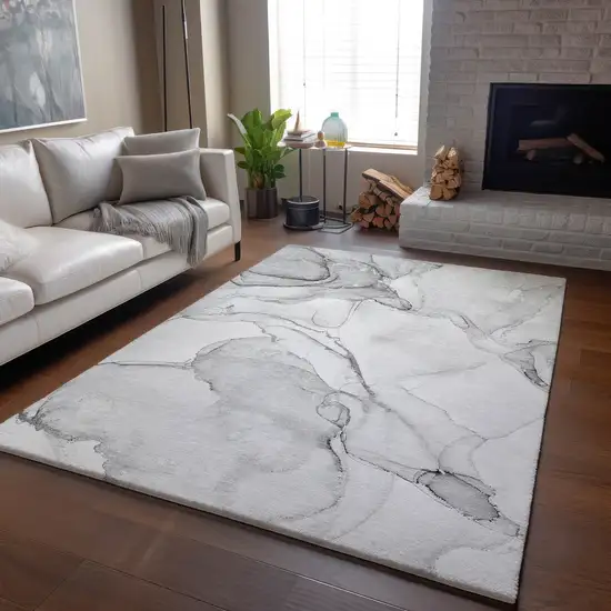 Silver And Gray Abstract Washable Area Rug With UV Protection Photo 5