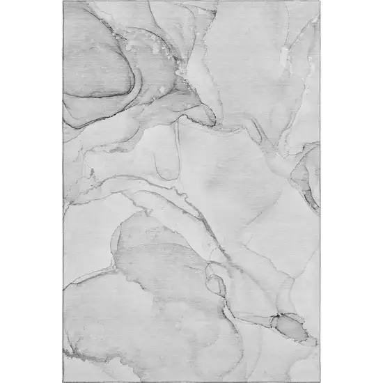 Silver And Gray Abstract Washable Area Rug With UV Protection Photo 1