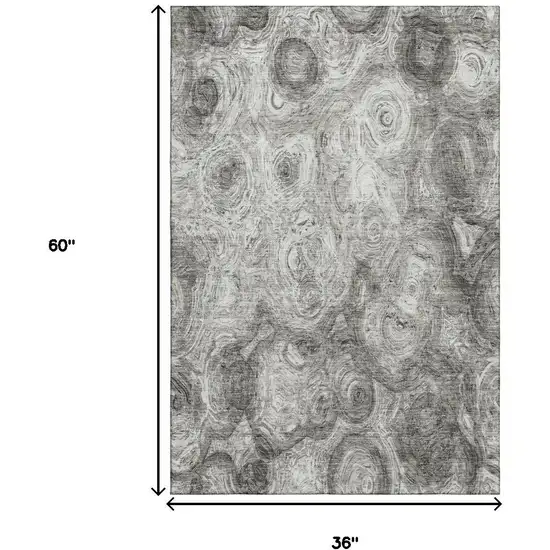 Silver And Gray Abstract Washable Area Rug With UV Protection Photo 9
