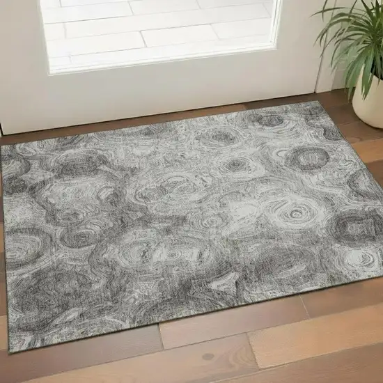 Silver And Gray Abstract Washable Area Rug With UV Protection Photo 1
