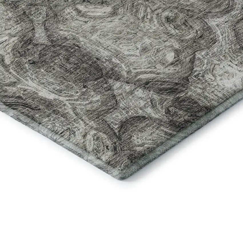 Silver And Gray Abstract Washable Area Rug With UV Protection Photo 6