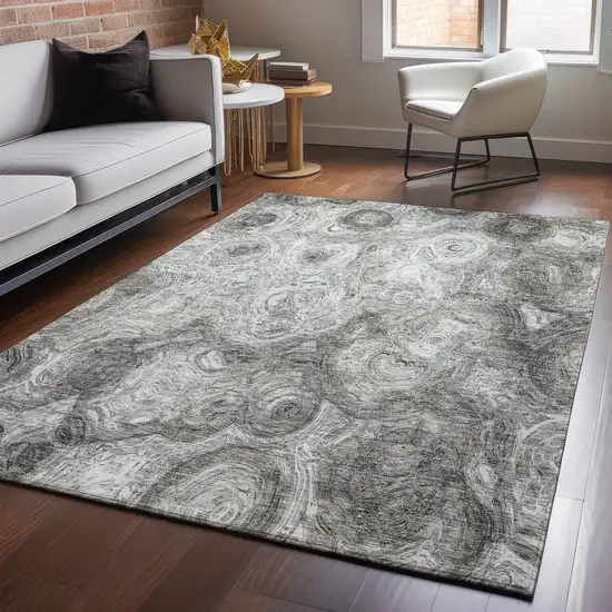 Silver And Gray Abstract Washable Area Rug With UV Protection Photo 4