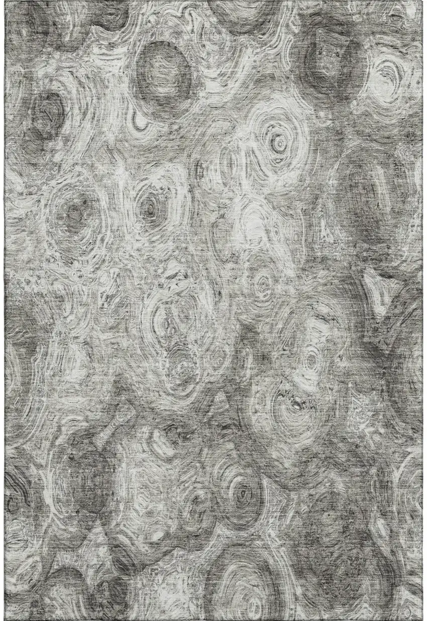 Silver And Gray Abstract Washable Area Rug With UV Protection Photo 1
