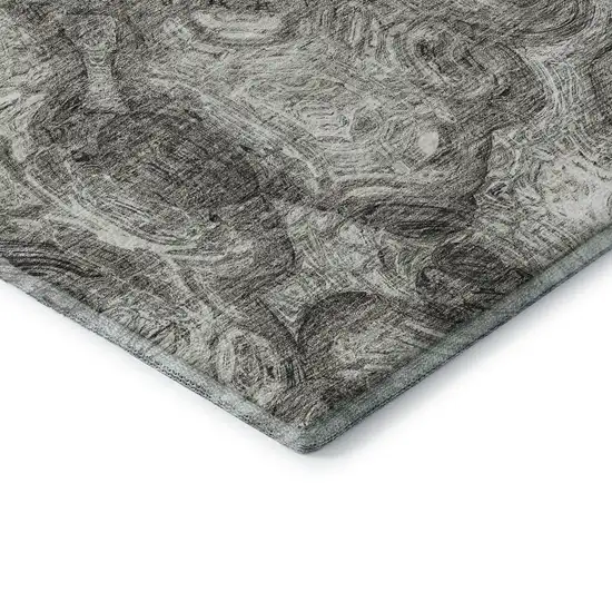 Silver And Gray Abstract Washable Area Rug With UV Protection Photo 7