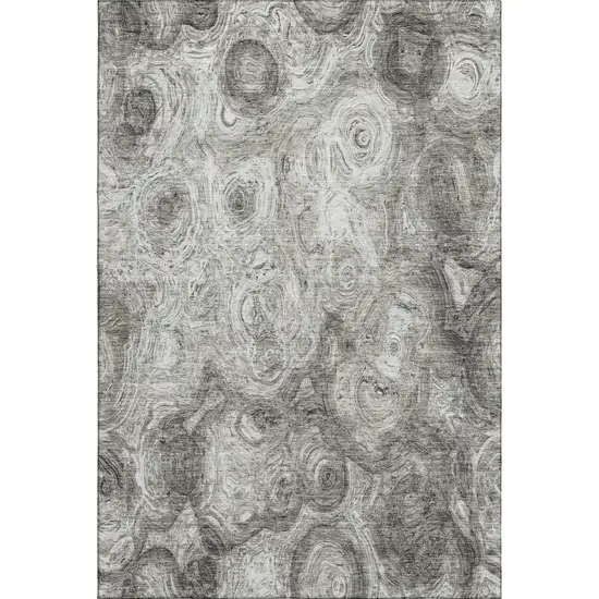 Silver And Gray Abstract Washable Area Rug With UV Protection Photo 1