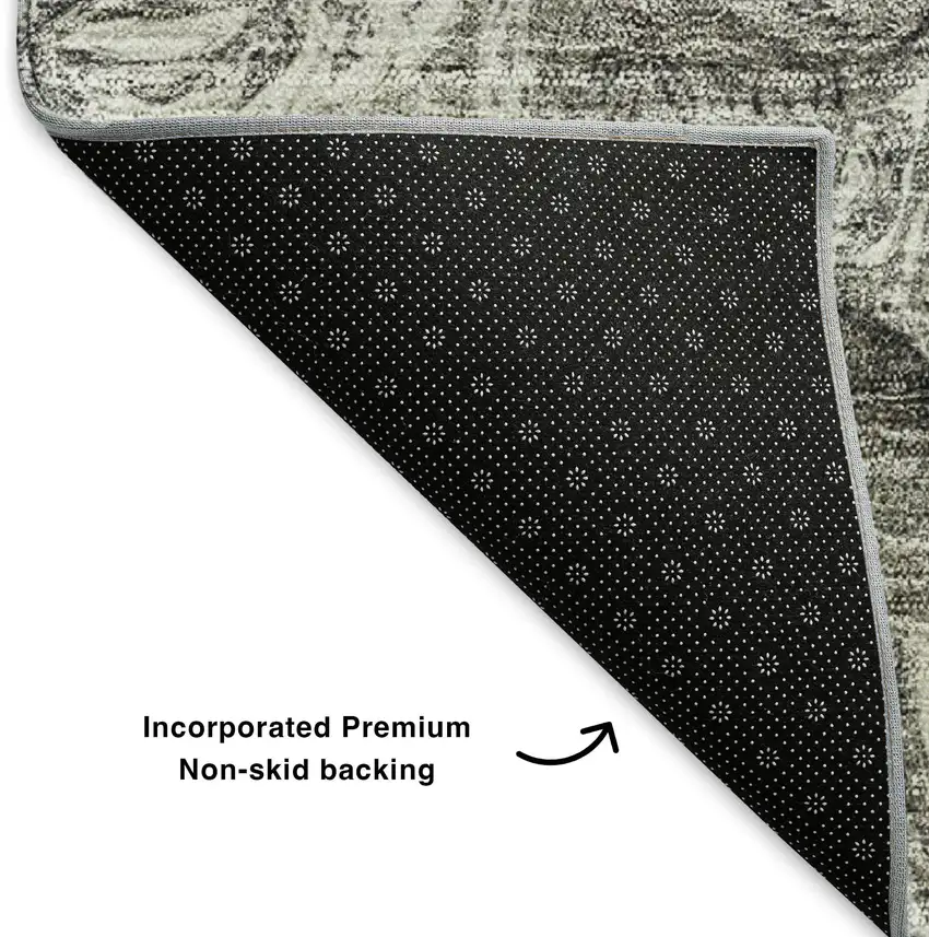 Silver And Gray Abstract Washable Area Rug With UV Protection Photo 6